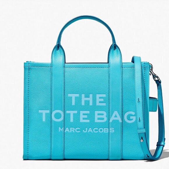SOLD! NWT MARC JACOBS MEDIUM LEATHER TOTE BLUE WITH STRAP AUTHENTIC - Picture 2 of 9